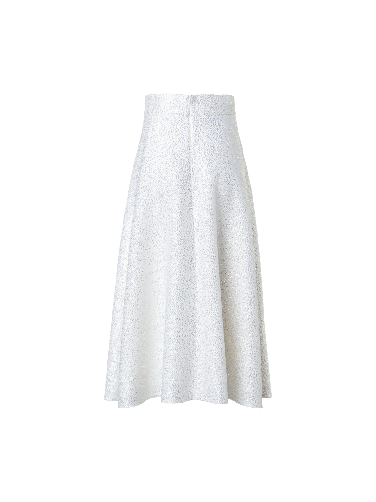 Designer Wool Blend Sequins Flared Midi Skirt - ecru - white