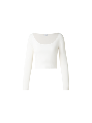Designer Cropped Long Sleeves Knit Top in Viscose - neutral - white