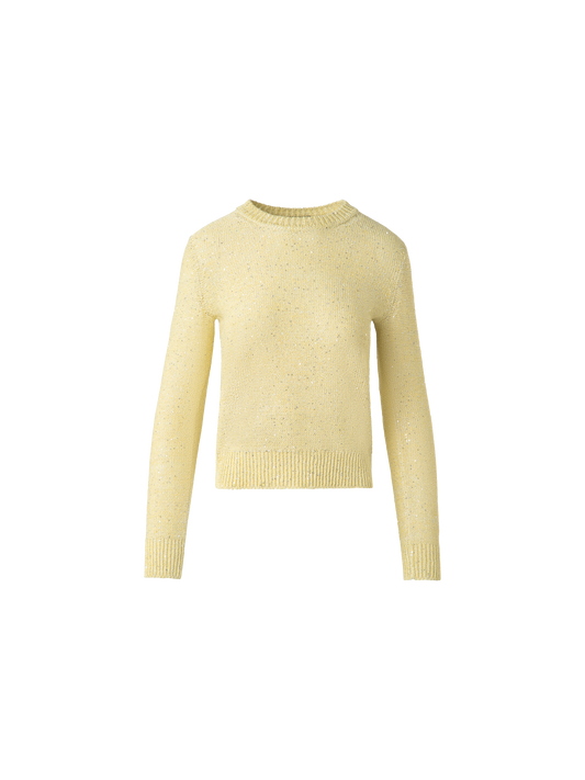 Designer Knit Sweater in Linen Cotton with Micro Sequins - pastel - yellow