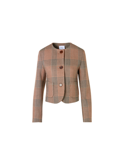 Designer Long-Sleeve Glen-Check Heavy Wool Twill Jacket - multicolor