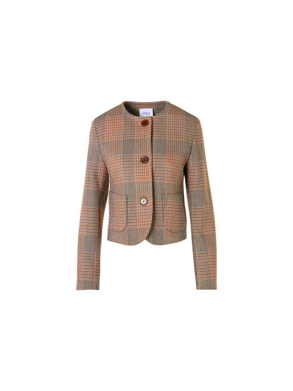 Designer Long-Sleeve Glen-Check Heavy Wool Twill Jacket - multicolor