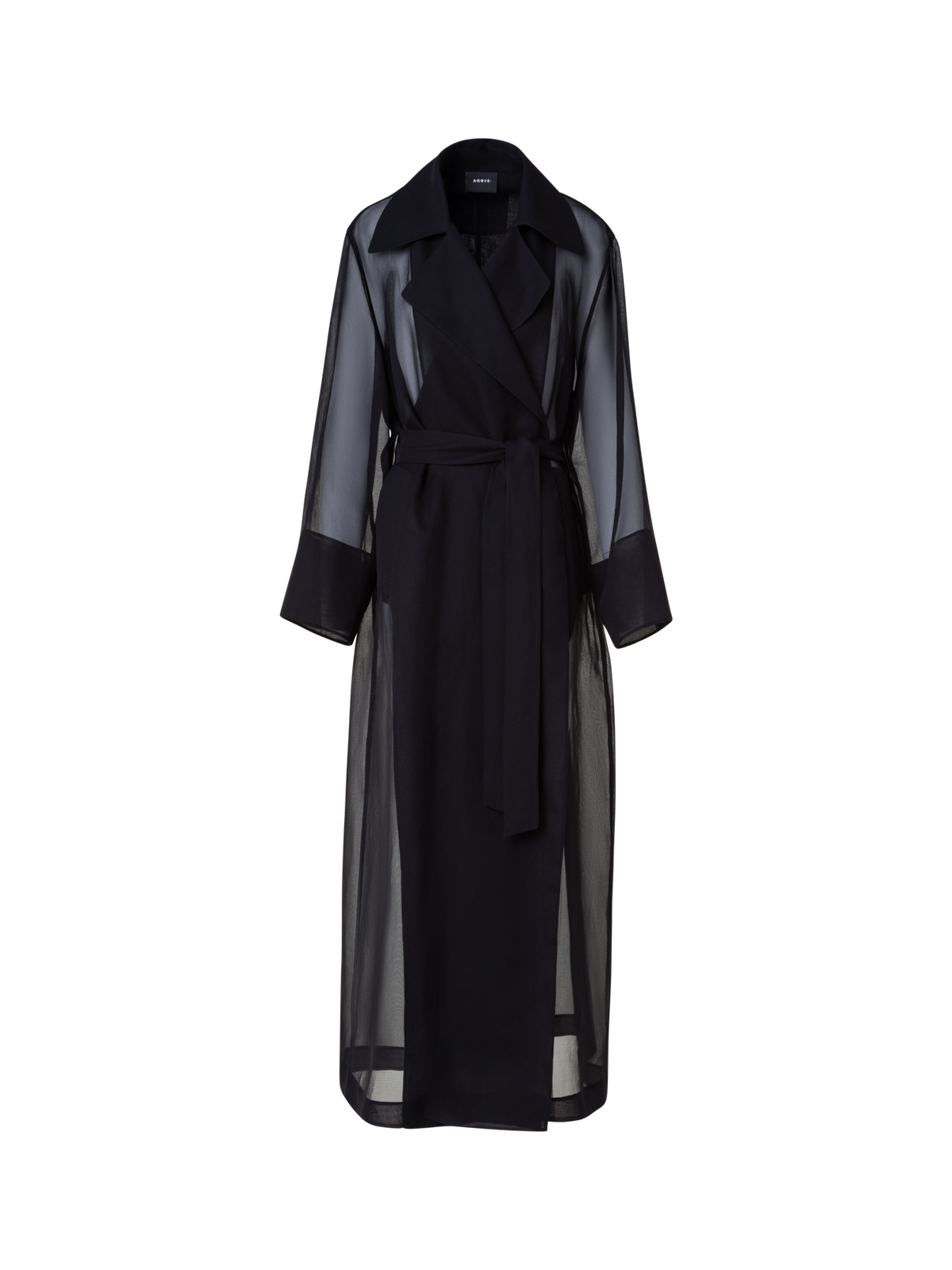 Designer Long Trench Coat in Silk - black