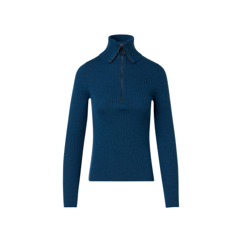 Sailor Collar Merino Wool Rib Half-Zip Sweater