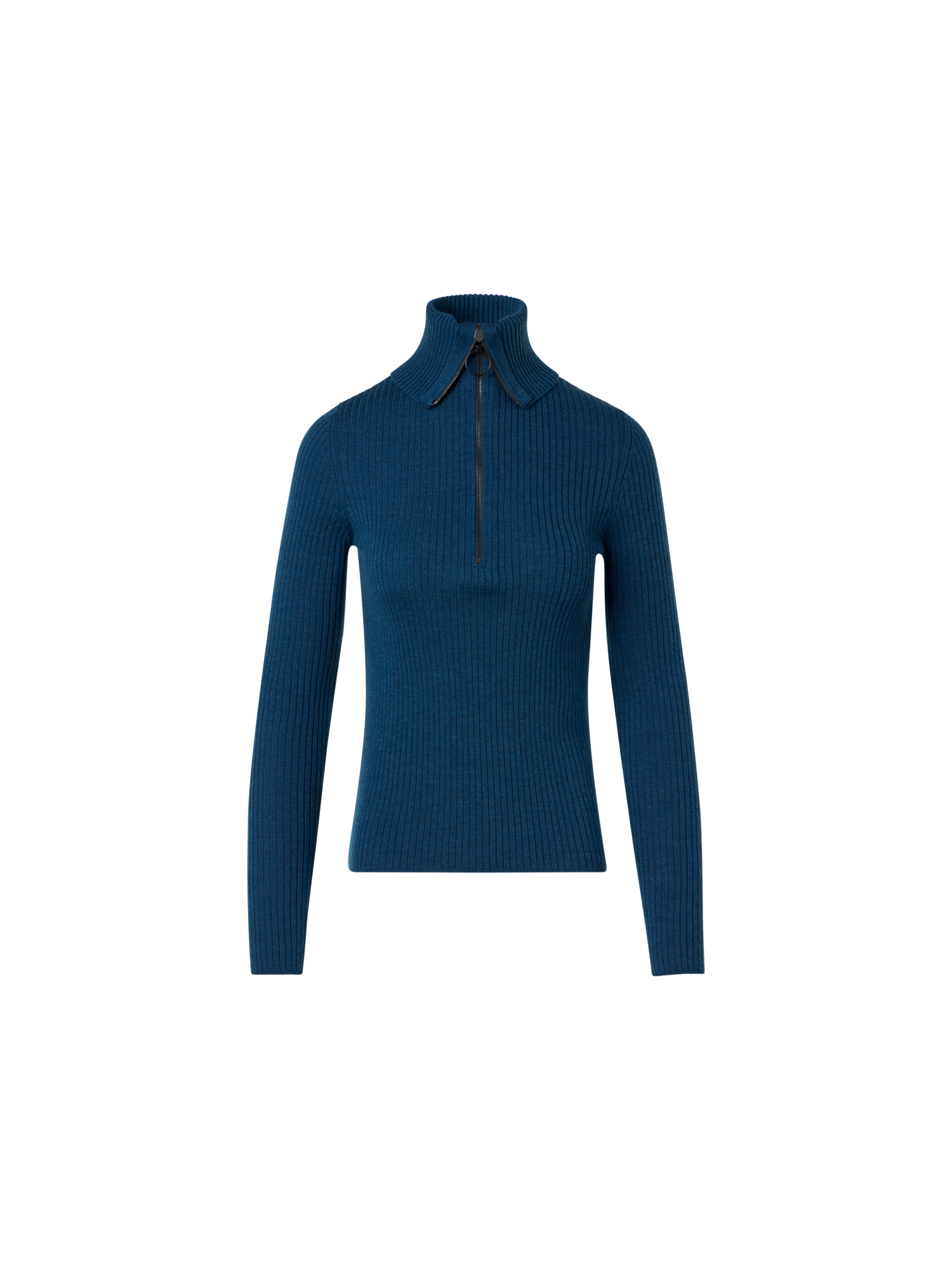 Designer Sailor Collar Merino Wool Rib Half-Zip Sweater - blue