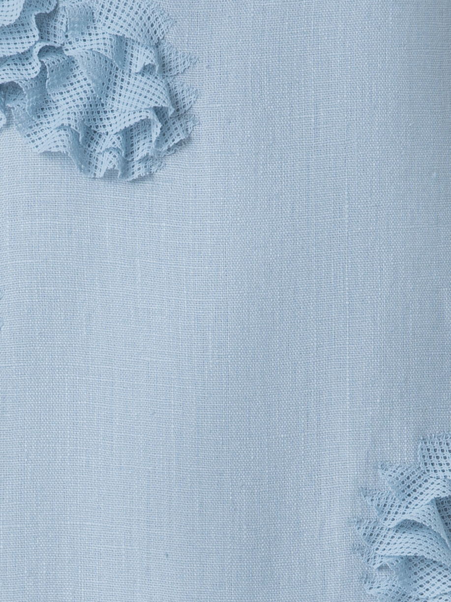 Designer Midi Linen Dress with 3D Carnation Detail - pastel - blue