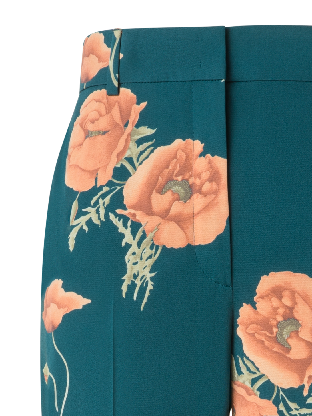 Designer Wide Silk Pants with Anemone Print - green