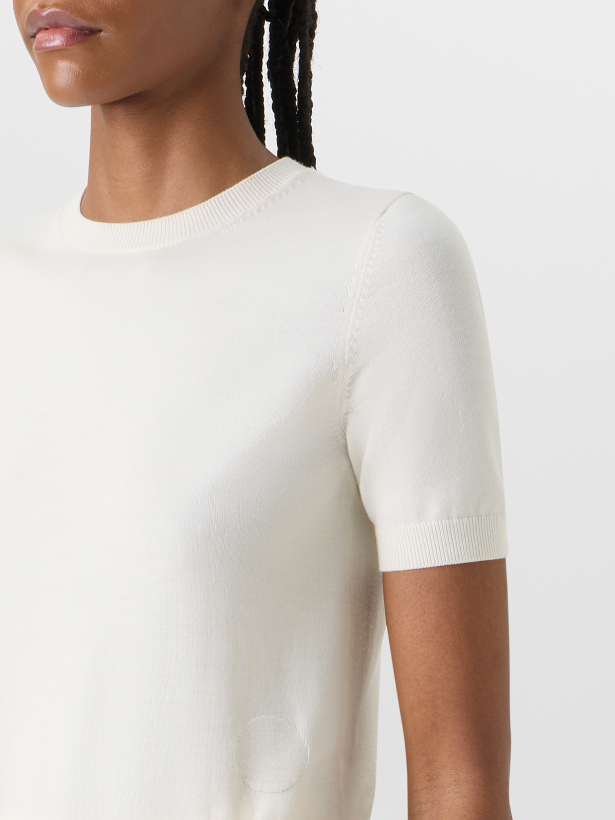 Designer Short-Sleeve Merino Wool Knit Sweater - ecru #editorial