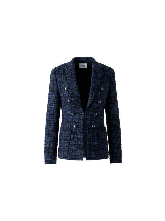 Designer Raw Cotton Stripe Tweed Blazer - blue