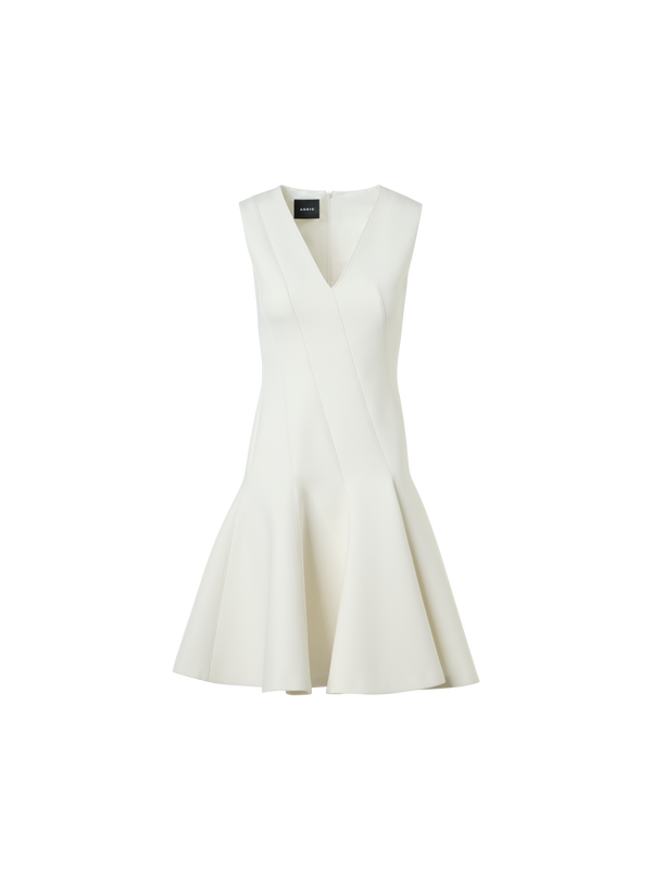 Designer Sleeveless Techno Neoprene Fit-and-Flare Dress - ecru