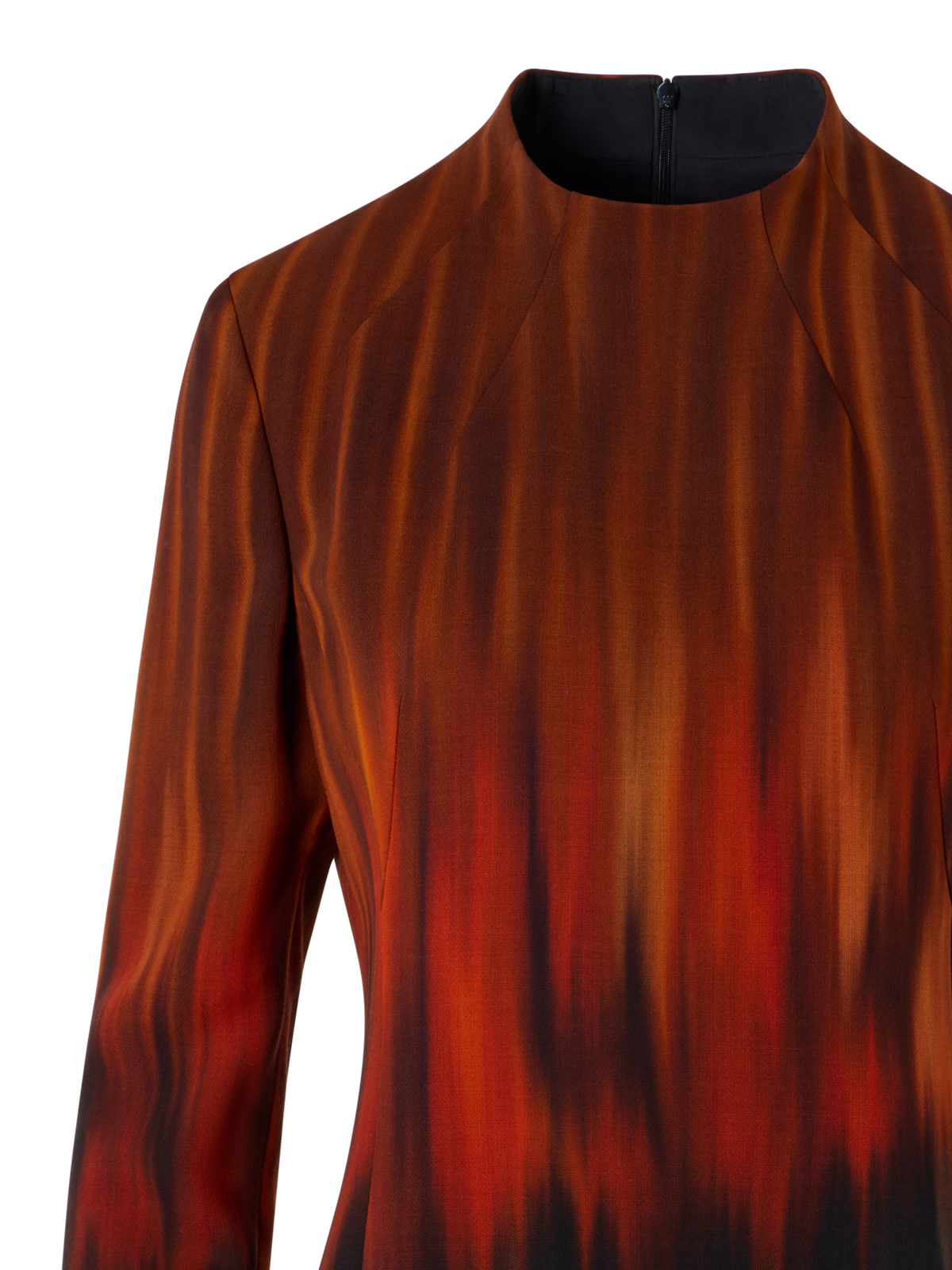 Designer Wool Double-Face Dress with Fuego Negro Print - black - brown - red - multicolor