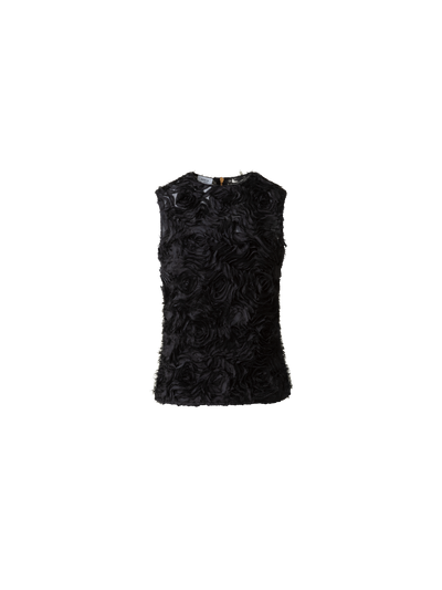 Designer Sleeveless Blouse with 3D Carnation Embroidery - black