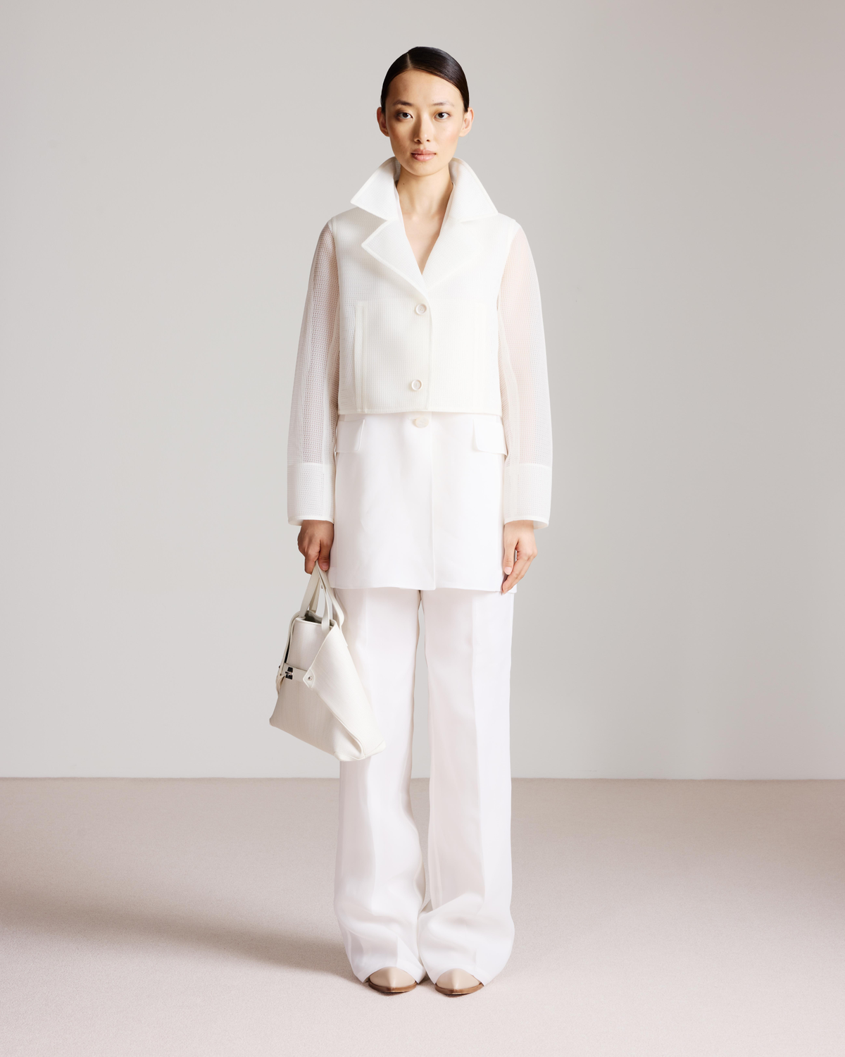 Designer Wide Straight Silk Pants - neutral - ecru - white #editorial