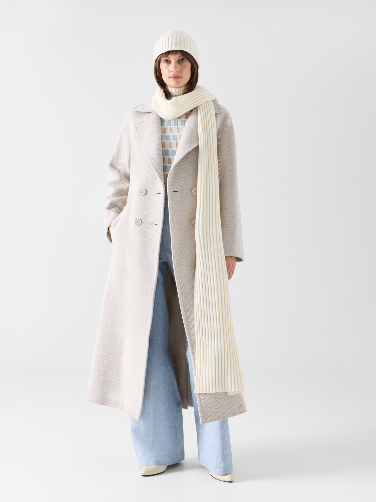 Designer Wool Cashmere Scarf - white #editorial