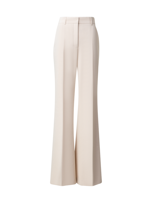 Designer Wide Straight Cotton Wool Gabardine Pants - neutral - beige