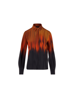 Designer Silk Blouse in Fuego Negro Print - black - red - multicolor - orange