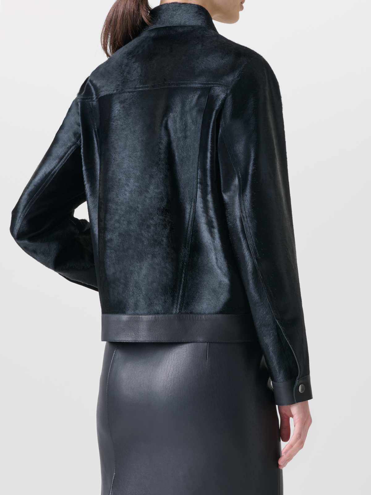 Designer Short Shearling Jacket with Leather Trim - black - neutral 