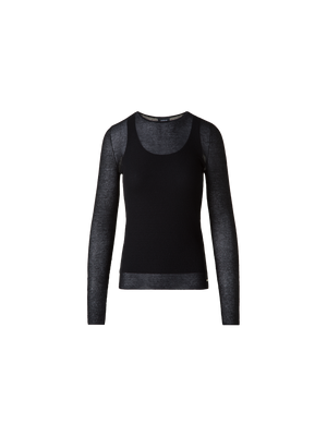 Designer Double Layered Knit Sweater in Sheer Cotton - black