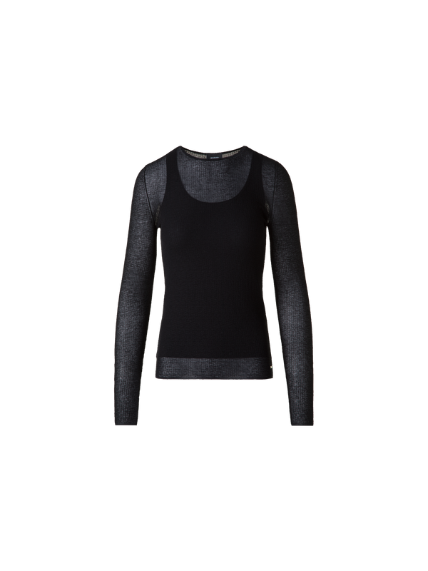 Designer Double Layered Knit Sweater in Sheer Cotton - black