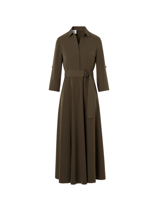 Designer Flared Lasercut-Crêpe Midi Dress - green