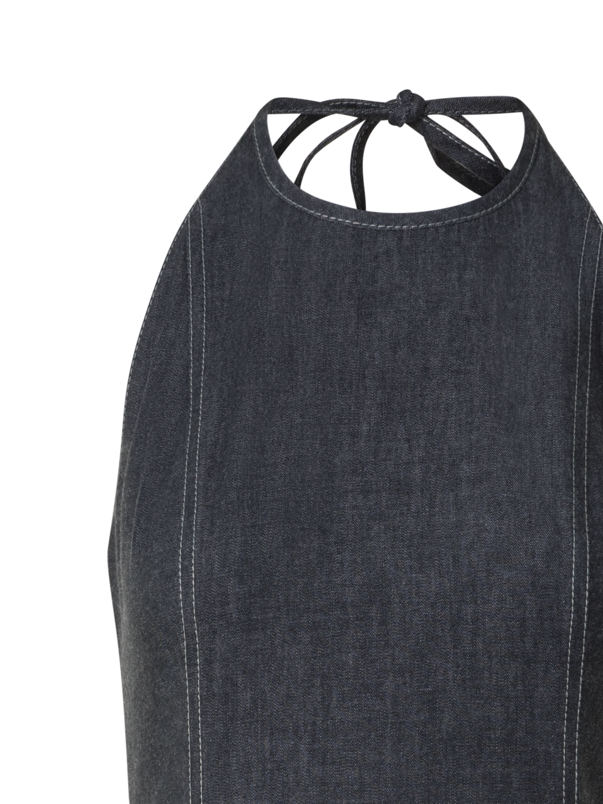 Designer Halter Top Denim Midi Dress - black