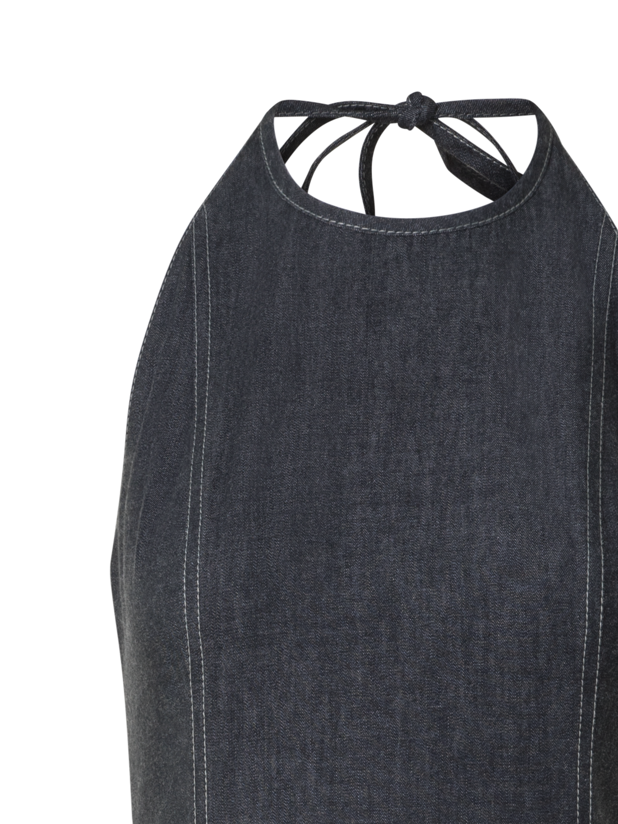 Designer Halter Top Denim Midi Dress - black