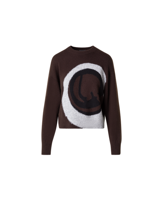 Designer Cashmere Silk Sweater with Bouclé Loop Design - brown - multicolor