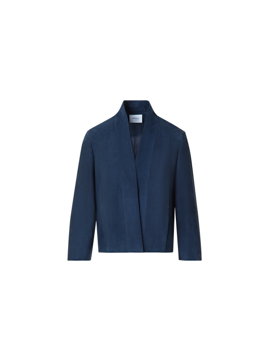 Designer Goat Suede V-Neck Short Jacket - neutral - navy - blue