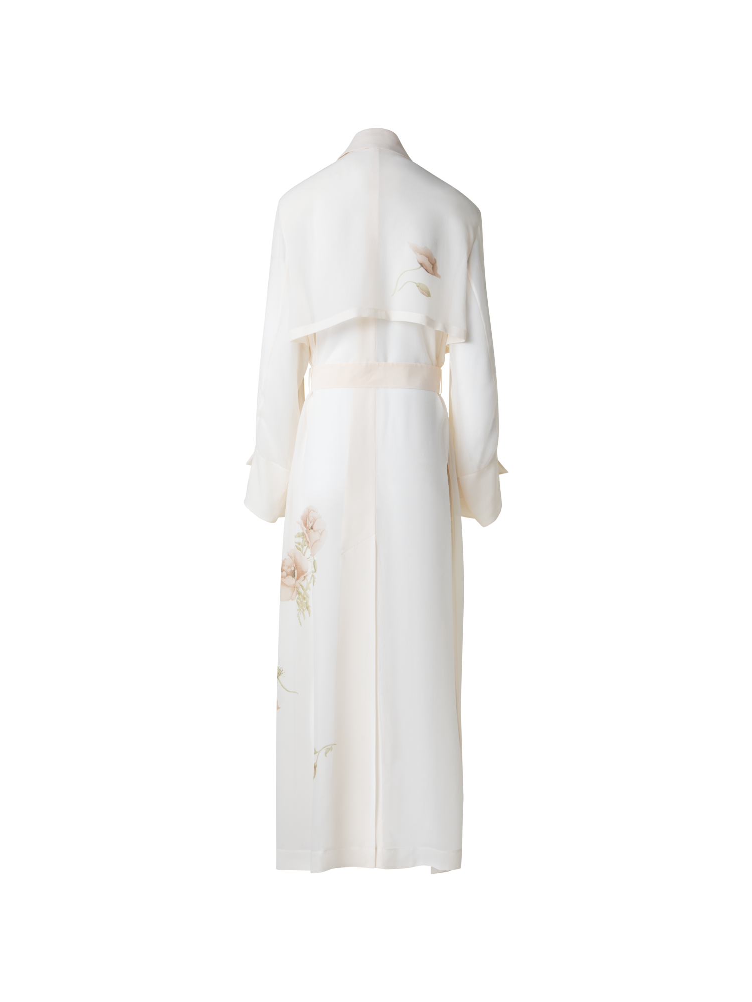 Designer Silk Trench Coat with Anemone Print  - neutral - pastel - multicolor - ecru - white
