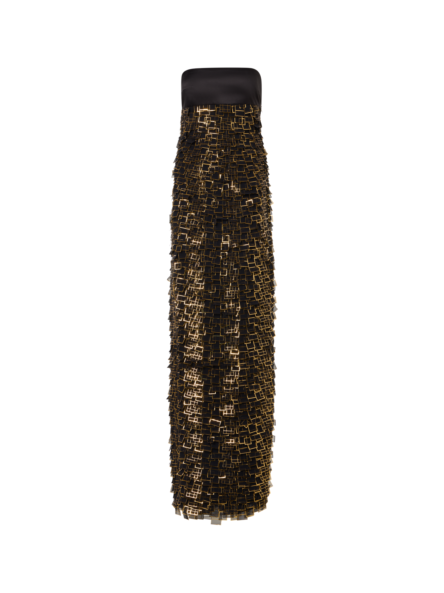 Designer Bustier Gown in Golden Frame Organza Tiles - gold - black