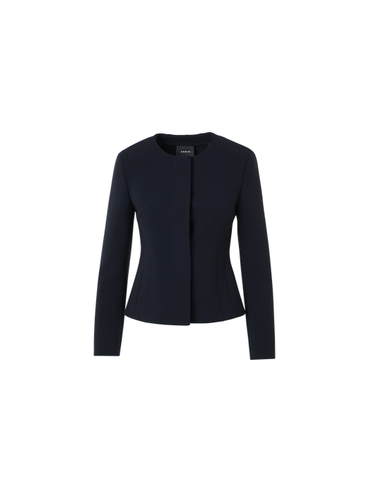 Designer Fitted Wool Bi-Stretch Double-Face Jacket - navy