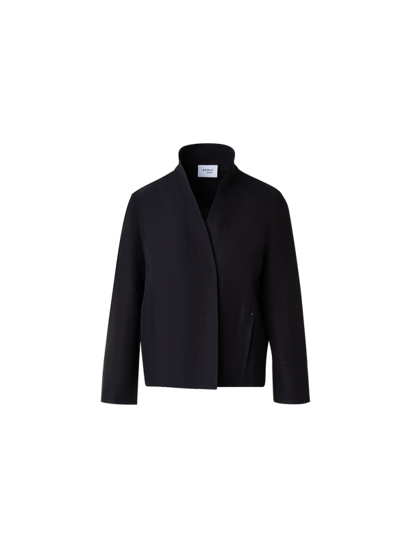 Designer Linen Blend Shawl Collar Jacket - black