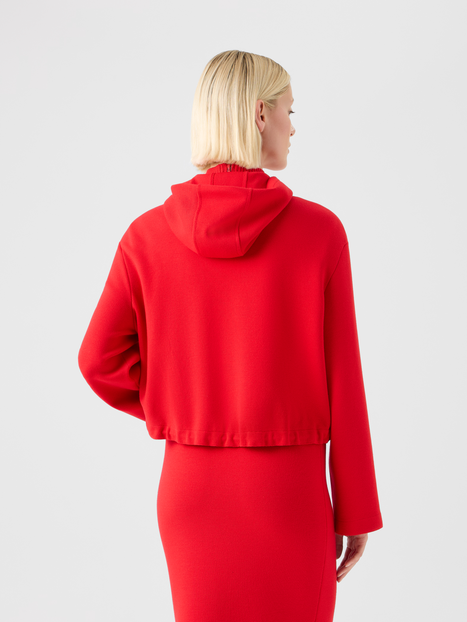 Designer Cropped Milano Knit Hoodie Jacket - red 