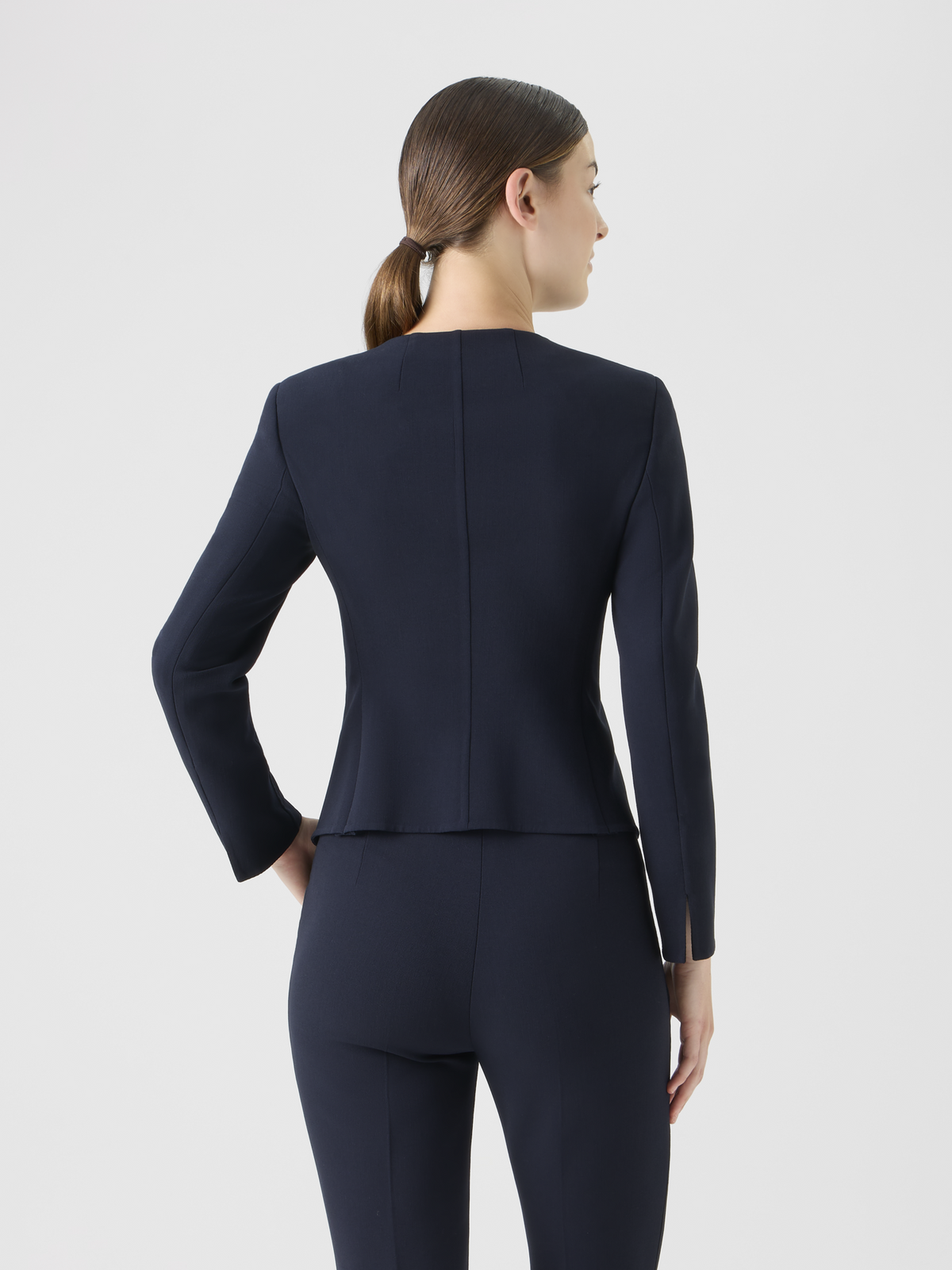 Designer Fitted Wool Bi-Stretch Double-Face Jacket - navy #editorial