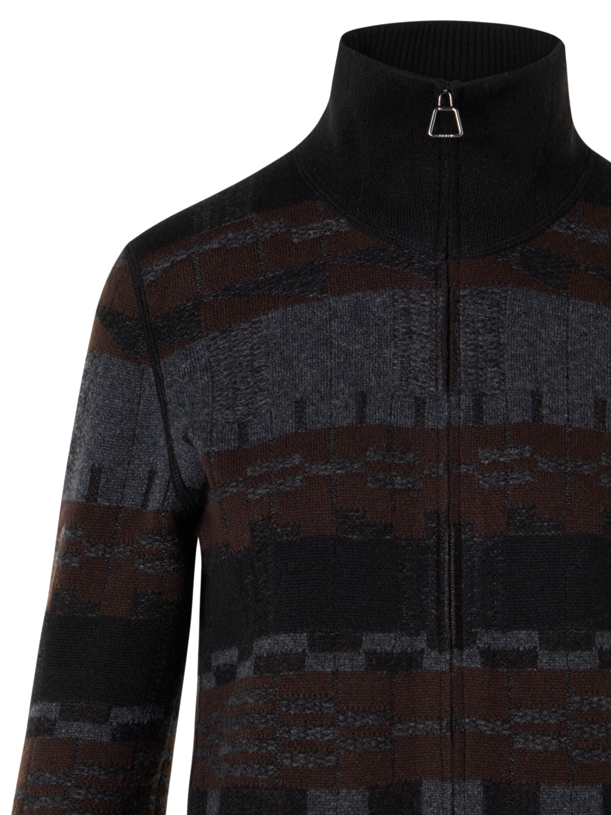 Designer Cashmere Jacquard Cardigan - multicolor - brown - grey