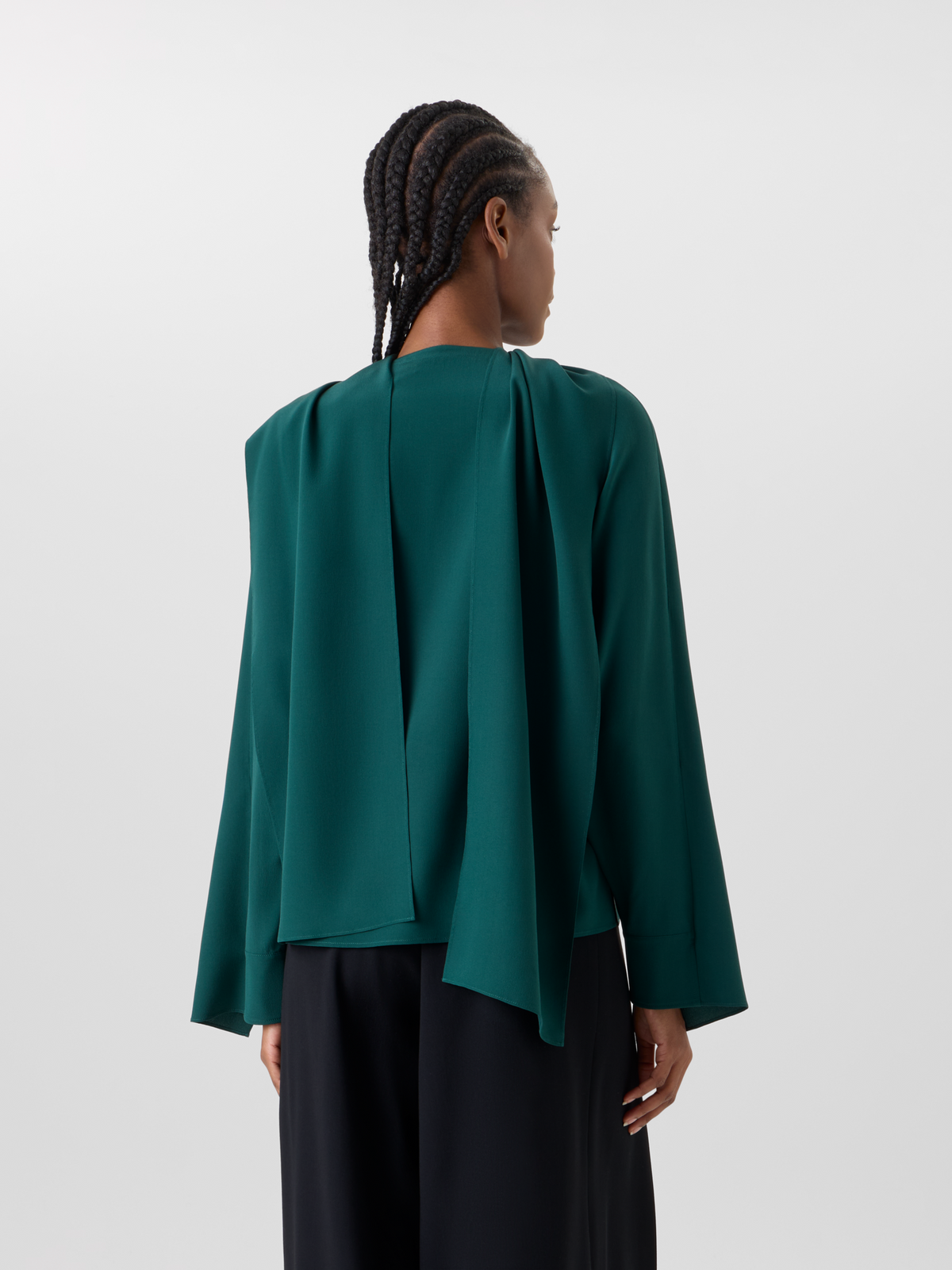 Designer Silk Crêpe Blouse with Flared Panel Sleeves - green 
