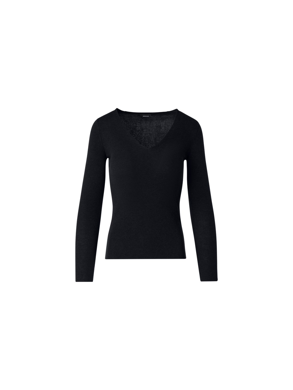 Designer Silk Cotton Fine Rib V-neck Sweater - black