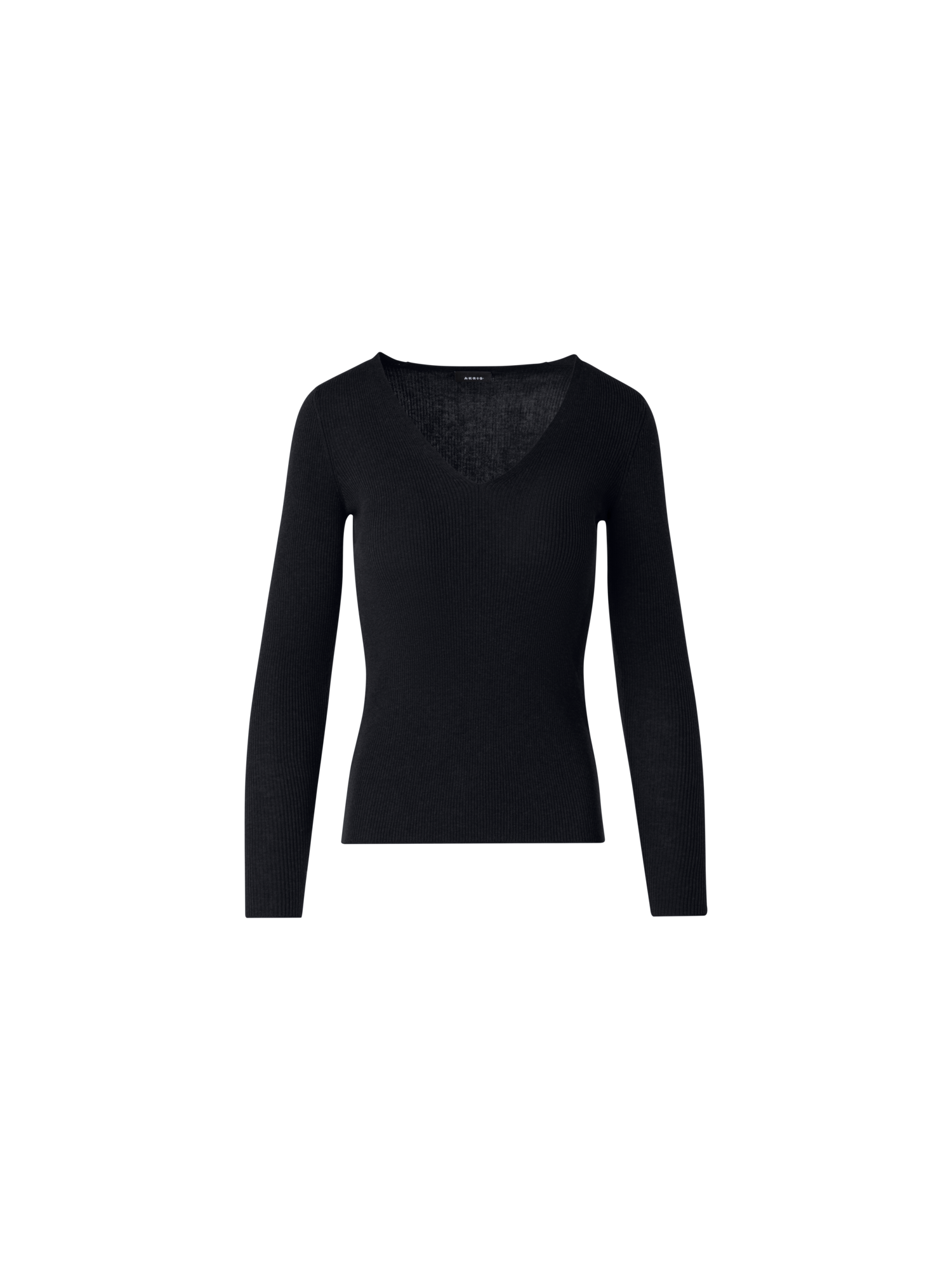 Designer Silk Cotton Fine Rib V-neck Sweater - black