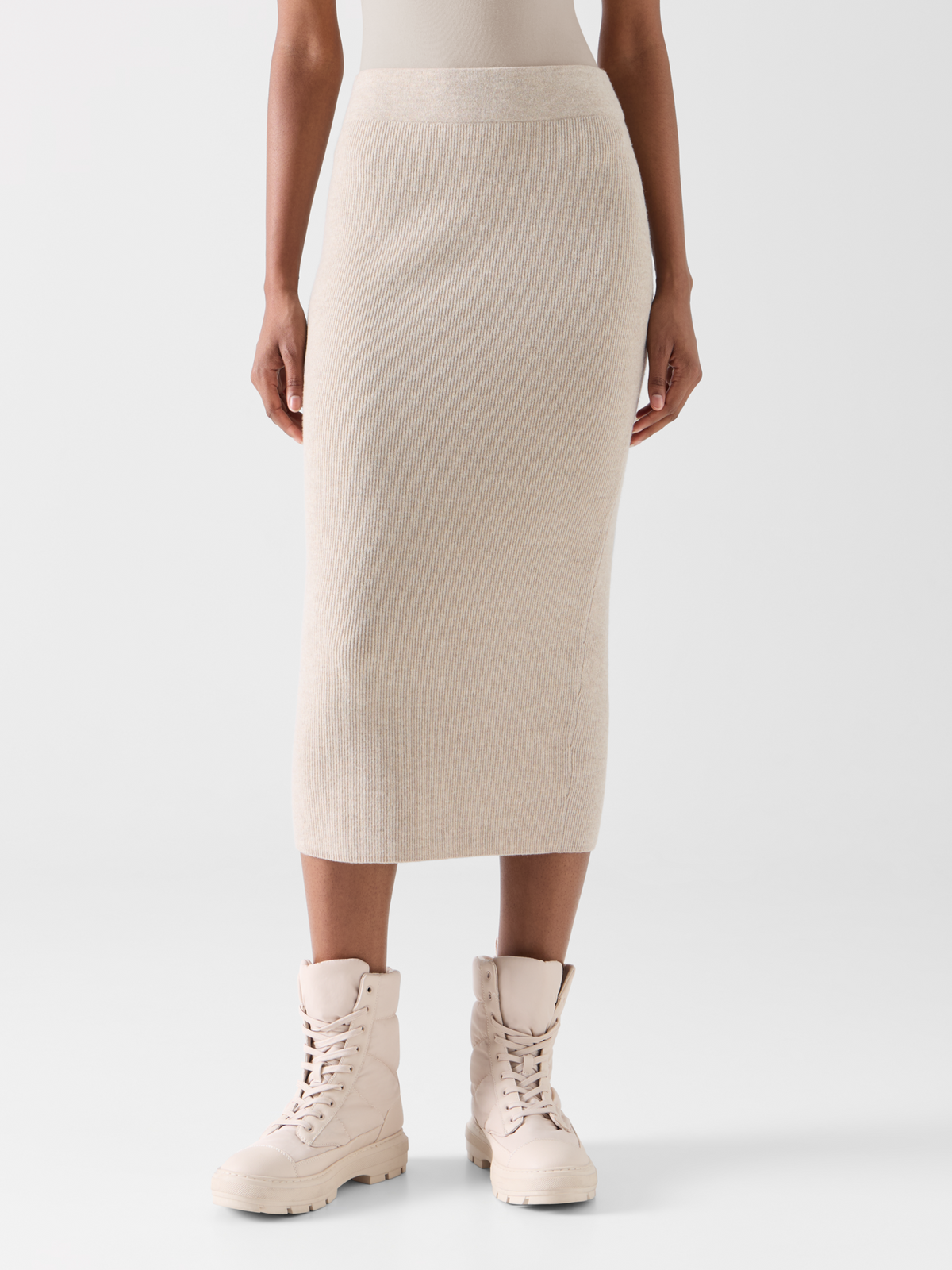Designer Wool Cashmere Knit Tube Skirt - beige 