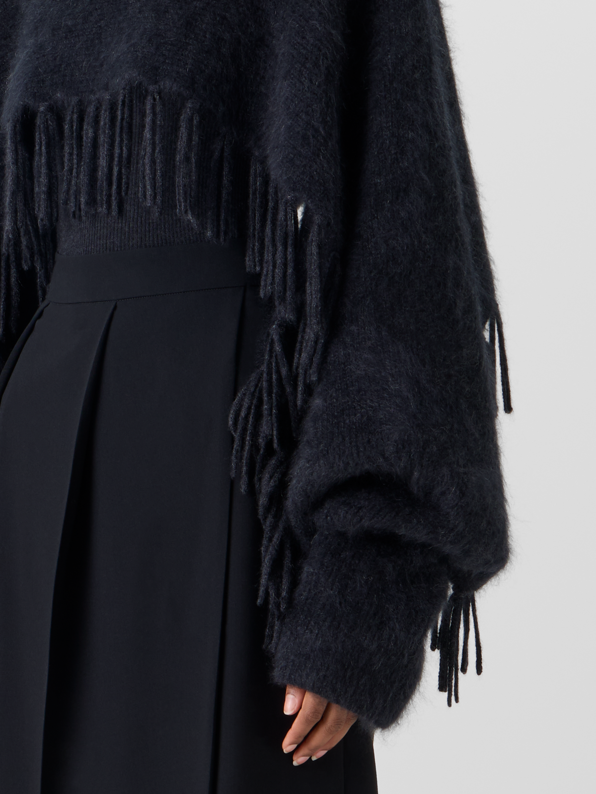 Designer Cloud Cashmere Cape Scarf with Turtleneck and Fringes - grey 