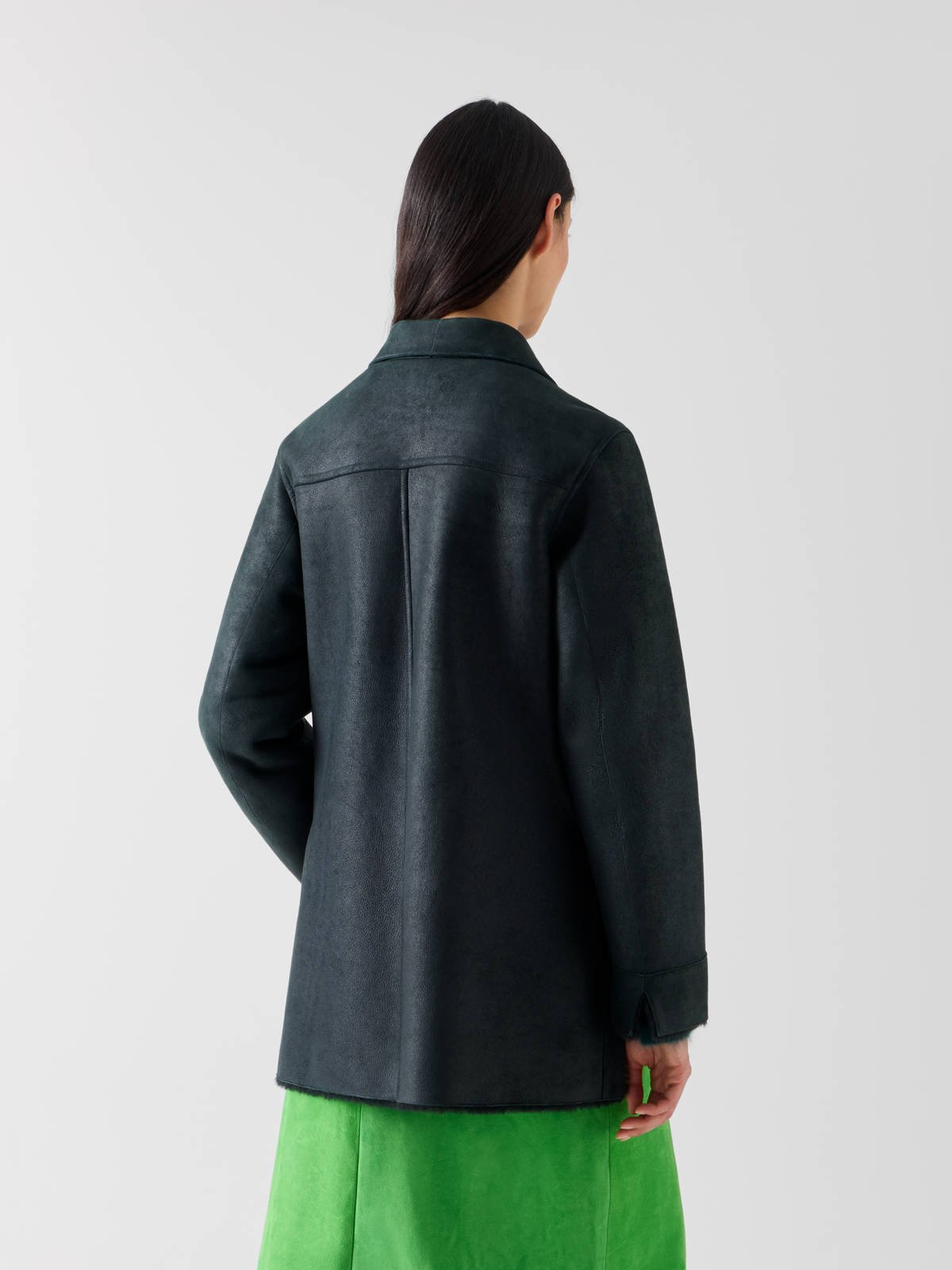 Designer Reversible Merinillo Lambskin Shirt Jacket - black - green #editorial