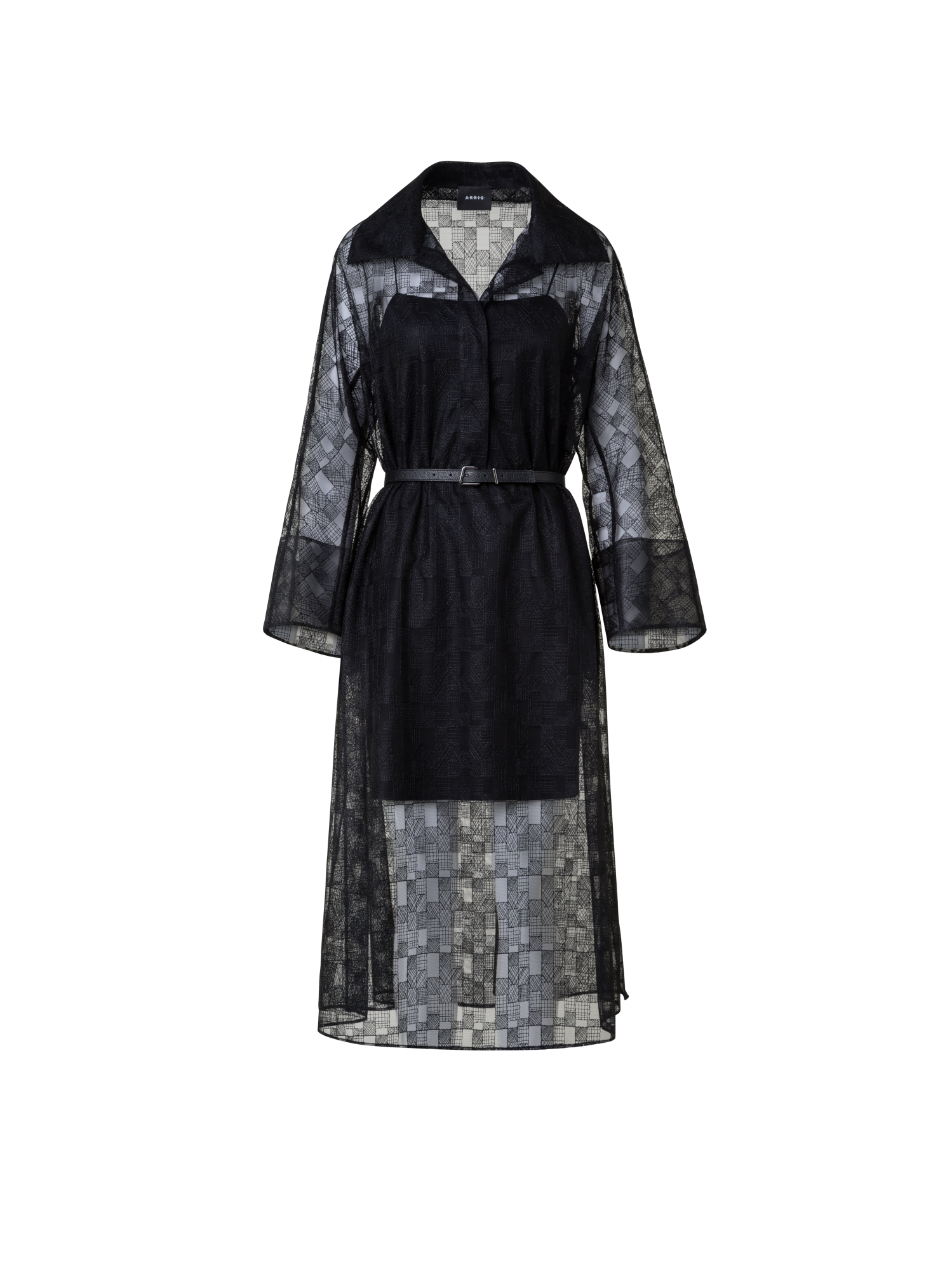 Designer Shirt Dress in Lizzy Grid Embroidery - black