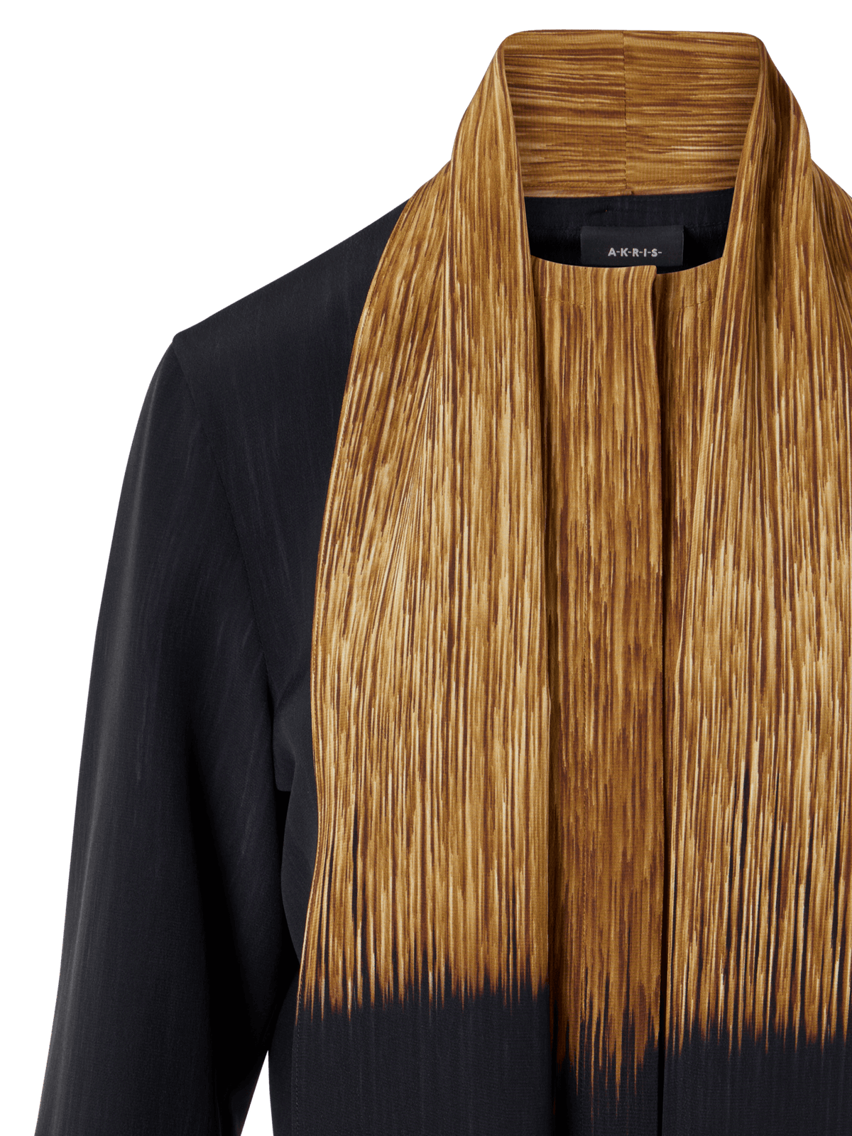 Designer Silk Blouse in Oro Lienzo Print with Scarf - brown - black - multicolor