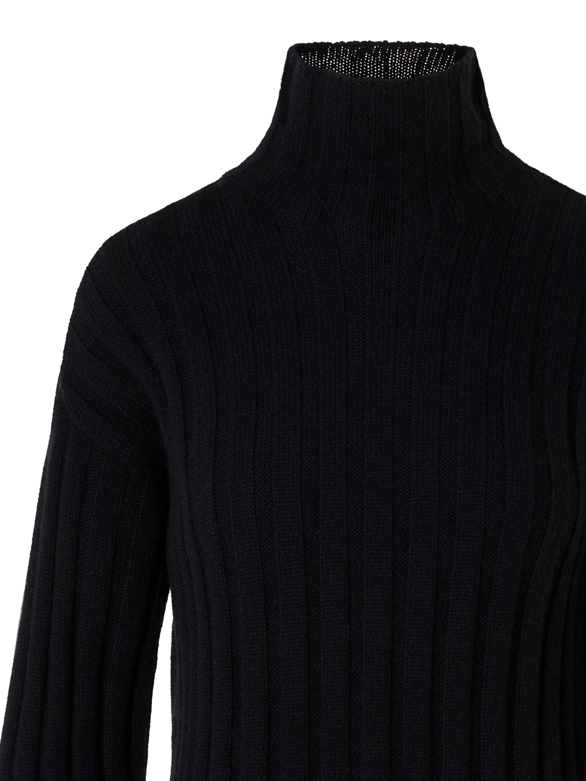 Designer Oversized Chunky Yak Knit Mock Neck Sweater - black