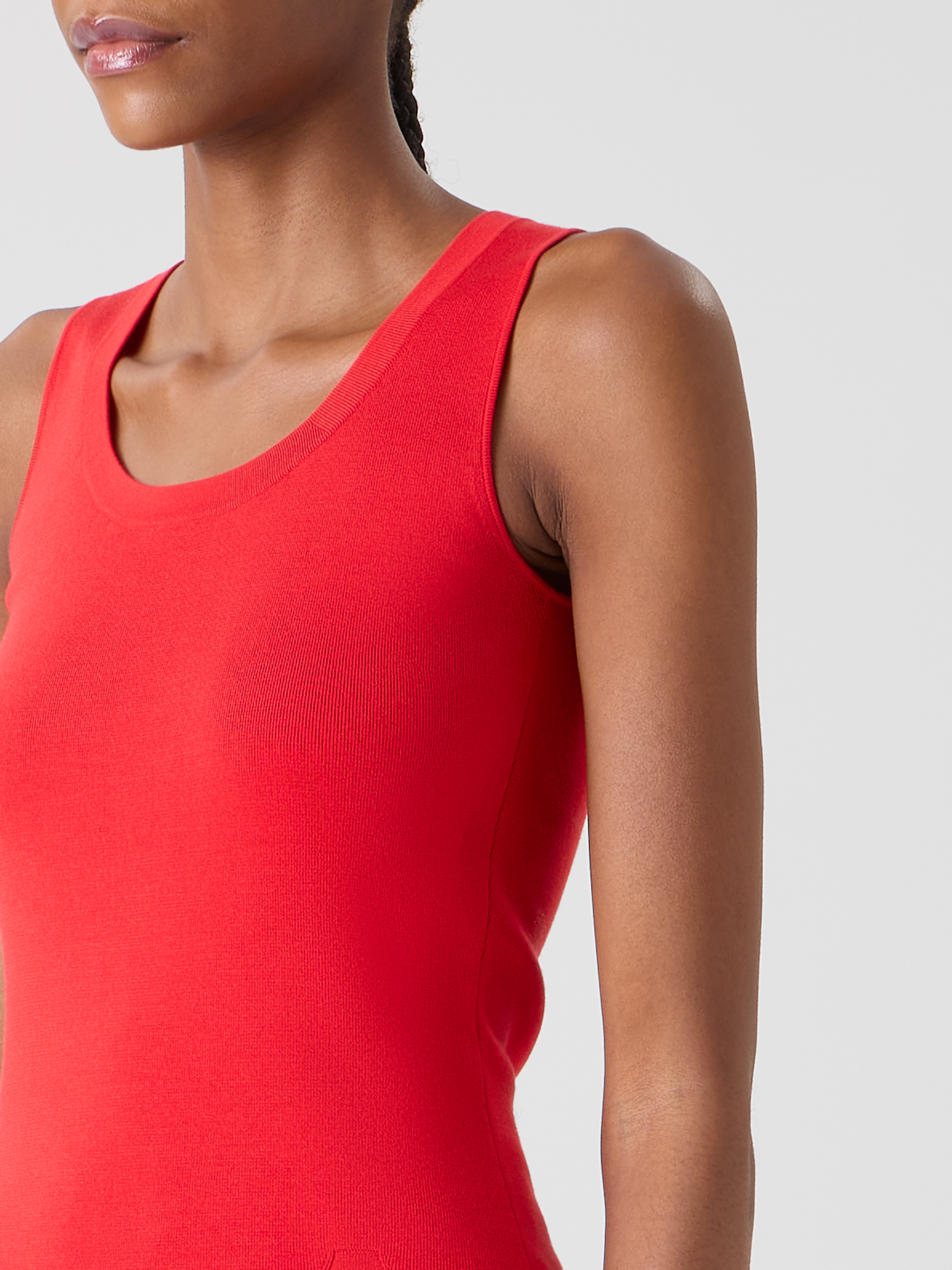 Designer Fitted Stretch Silk Knit Tank Top - red 