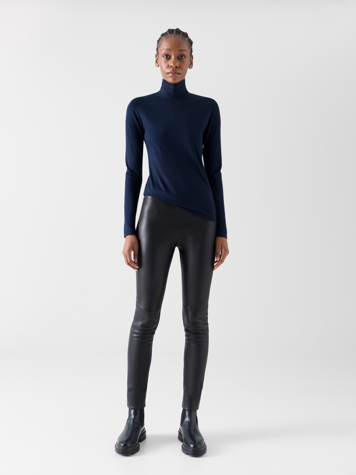 Designer Mock Neck Shirt in Modal Jersey - navy 
