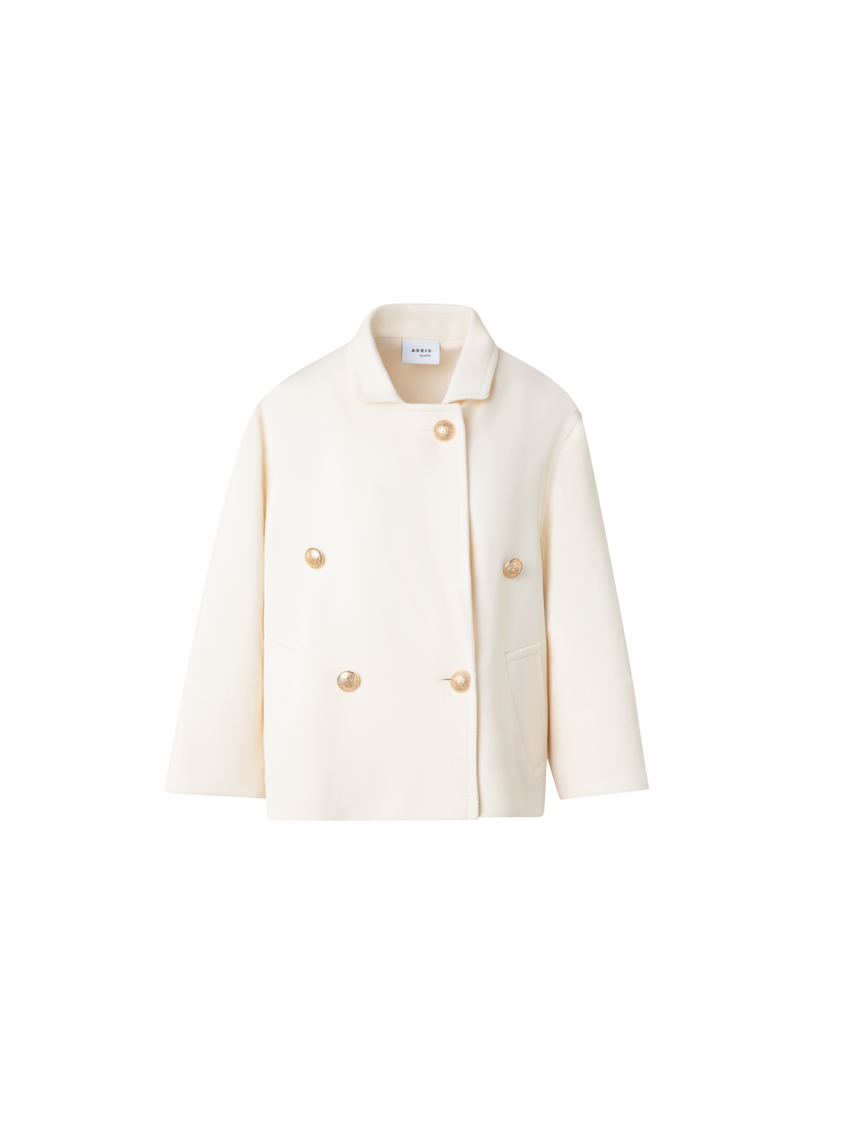Designer Double-Breasted Wool Pea Coat - ecru - white