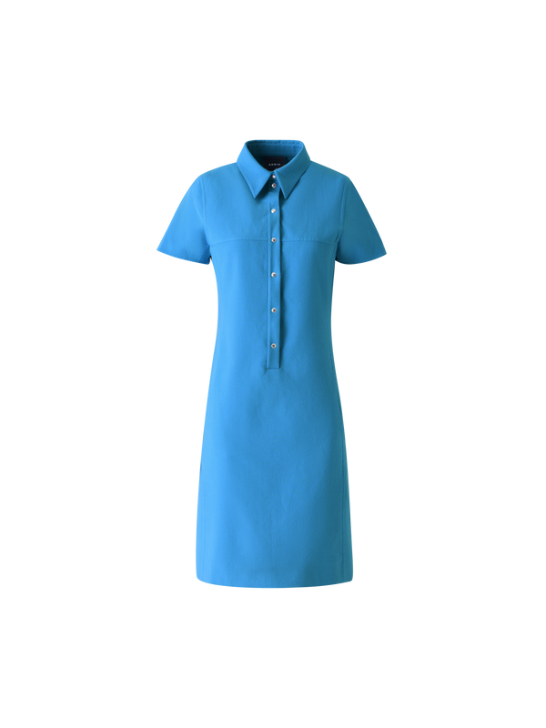 Designer Polo Dress in Cotton Silk Double-Face - blue