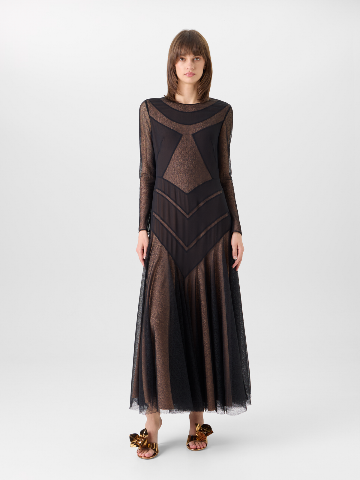 Designer Gown in Tulle Embroidery - black 