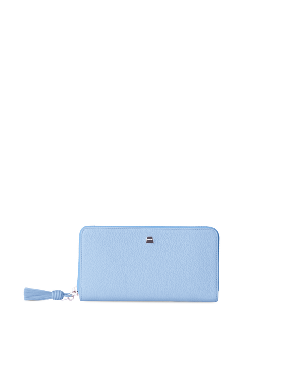 Designer Long Zip Around Wallet in Leather - blue