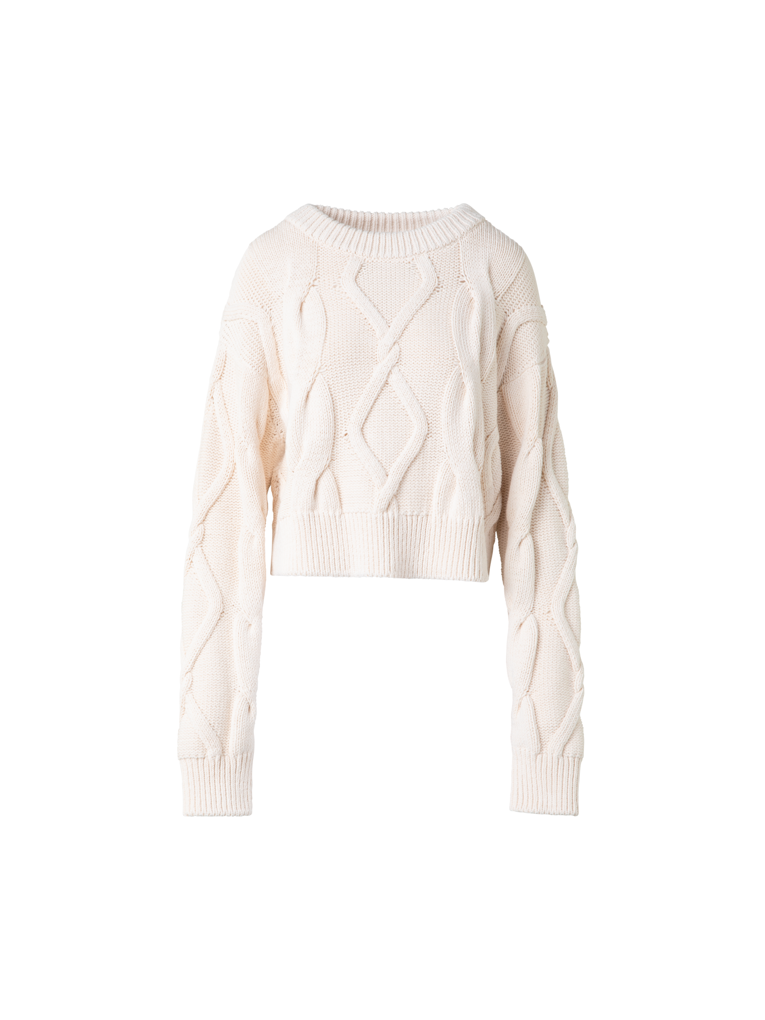 Designer Crew Neck Sweater in Chunky Cable Cotton - neutral - pastel - ecru - beige - white